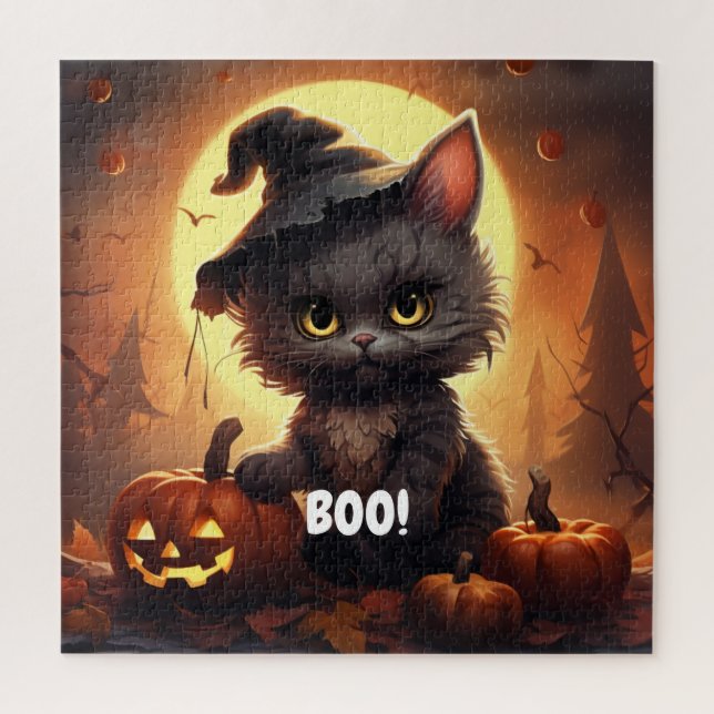 BOO! Cat Halloween Puzzle - Enchanted Moonlit Nigh (Vertical)
