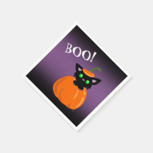 BOO! Cat in a Pumpkin Halloween Paper Napkins