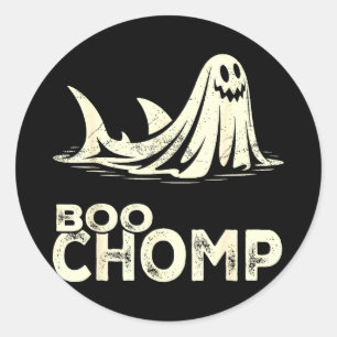 Boo chomp – funny ghost shark halloween retro  classic round sticker