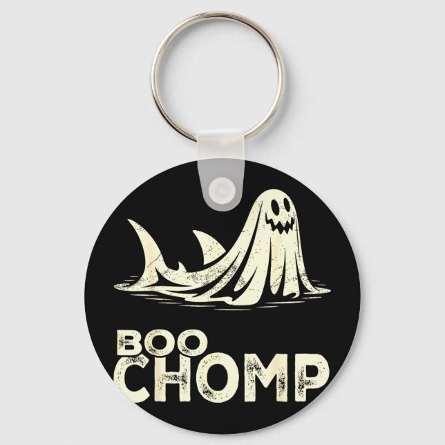 Boo chomp – funny ghost shark halloween retro  key ring (Front)