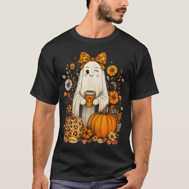 Boo Coquette Leopard Pumpkin Spice Autumn Fall T-Shirt (Front)