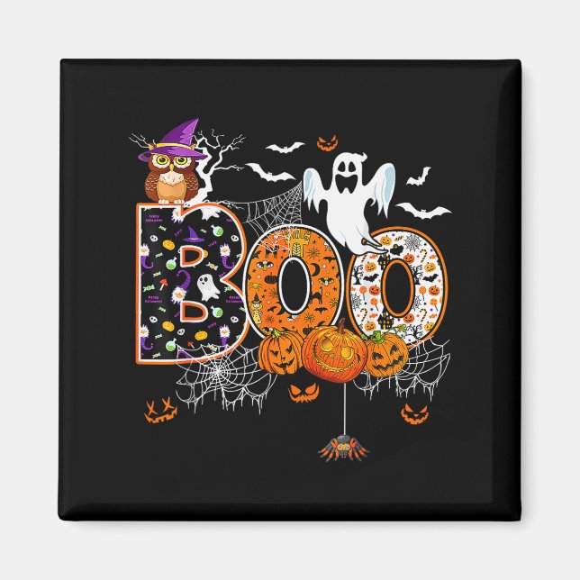 Boo Creepy Owl Pumpkin Ghost Halloween Men Women K Magnet (Front)
