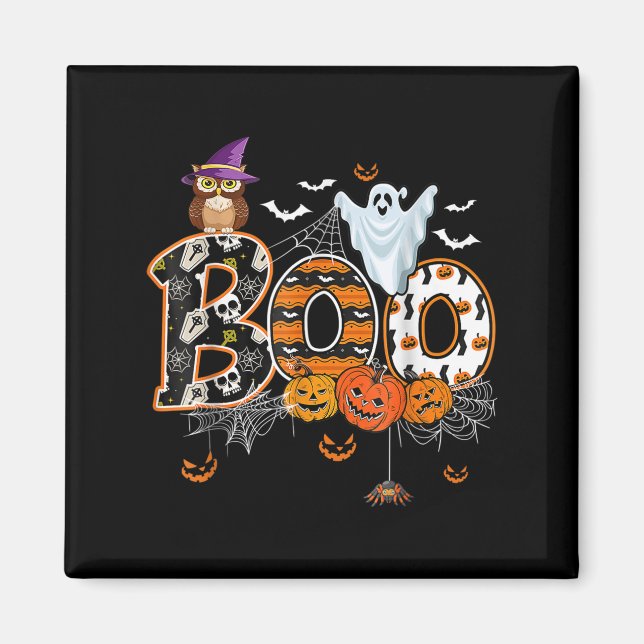 Boo Creepy Owl Pumpkin Ghost Halloween Men Women K Magnet (Front)