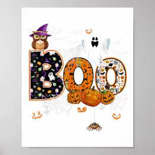 Boo Creepy Owl Pumpkin Ghost Halloween Men Women K Poster