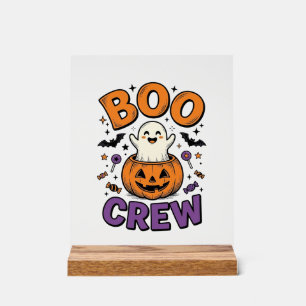 Boo Crew Cute Ghost Pumpkin Halloween Shirt Design Acrylic Sign