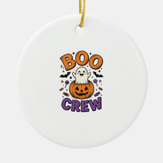 Boo Crew Cute Ghost Pumpkin Halloween Shirt Design Ceramic Ornament