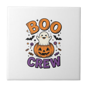 Boo Crew Cute Ghost Pumpkin Halloween Shirt Design Ceramic Tile