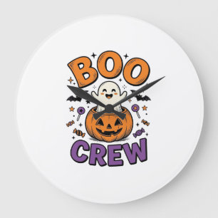 Boo Crew Cute Ghost Pumpkin Halloween Shirt Design Large Clock