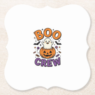 Boo Crew Cute Ghost Pumpkin Halloween Shirt Design Paper Coaster