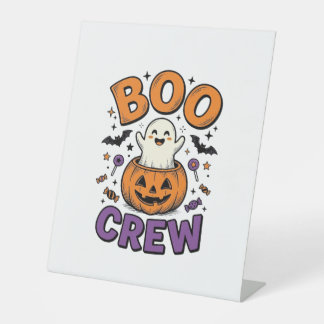Boo Crew Cute Ghost Pumpkin Halloween Shirt Design Pedestal Sign