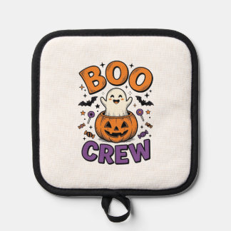 Boo Crew Cute Ghost Pumpkin Halloween Shirt Design Pot Holder