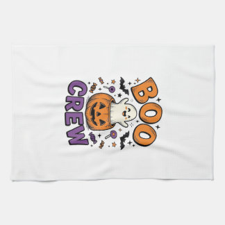 Boo Crew Cute Ghost Pumpkin Halloween Shirt Design Tea Towel