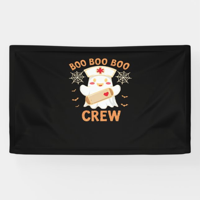Boo Crew Funny Ghost Spooky Halloween Nurse T-Shir Banner (Horizontal)