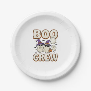 Boo Crew Ghost Halloween Vintage Vector Design_1 Paper Plate