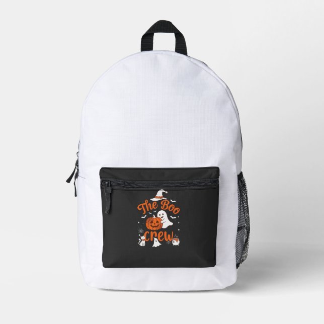 Boo Crew Ghost Pumpkin White Cat Witch Hat Printed Backpack (Front)
