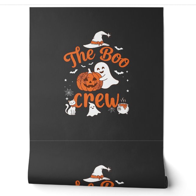 Boo Crew Ghost Pumpkin White Cat Witch Hat Wallpaper (Unrolling)