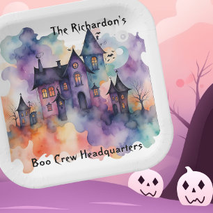 Boo Crew Headquarters Haunted House Halloween Paper Plate