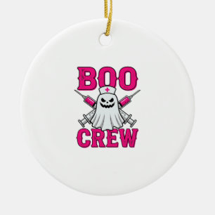 Boo Crew Nurse Ghost Halloween Ceramic Ornament