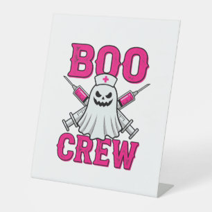 Boo Crew Nurse Ghost Halloween Pedestal Sign