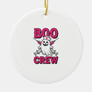 Boo Crew Nurse Ghost Halloween Vector Design_1 Ceramic Ornament
