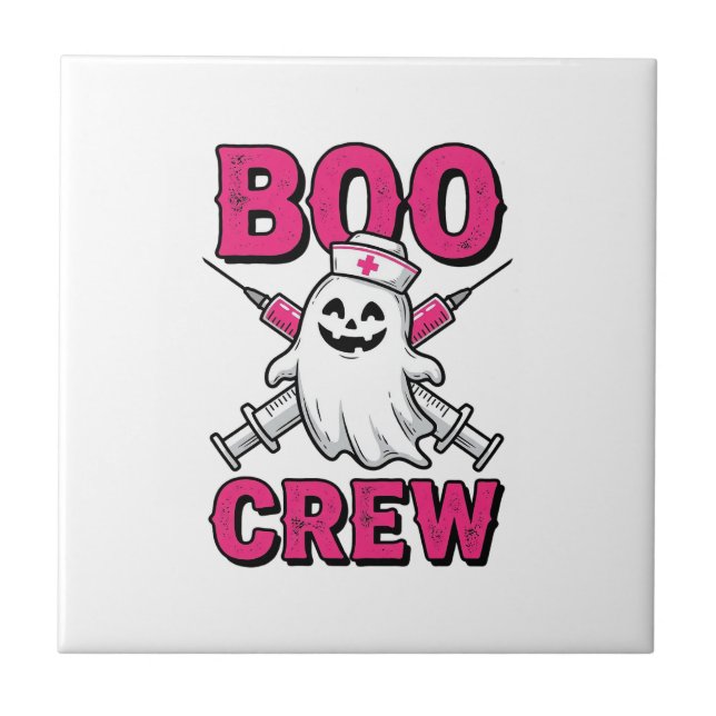 Boo Crew Nurse Ghost Halloween Vector Design_1 Ceramic Tile (Front)