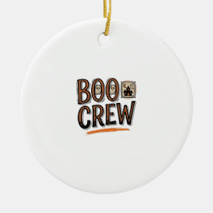 Boo Crew Vintage Halloween Engraving Shirt Design_ Ceramic Ornament