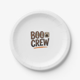 Boo Crew Vintage Halloween Engraving Shirt Design_ Paper Plate
