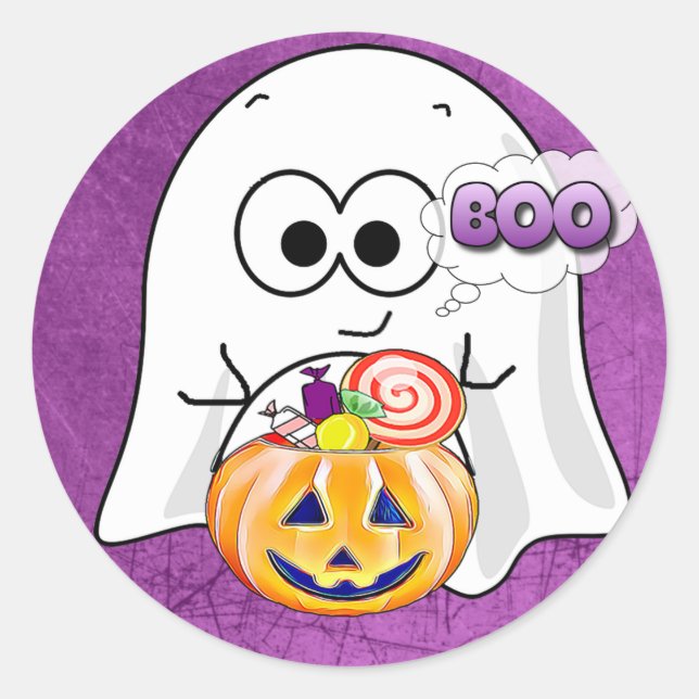 Boo Cute Black and Purple Ghost Halloween Stickers (Front)