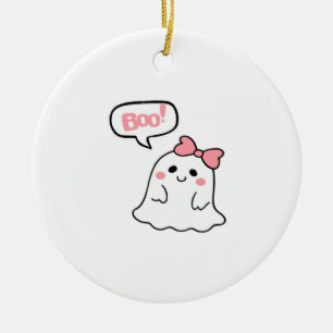Boo! Cute Boo Minimal Clean Ceramic Ornament