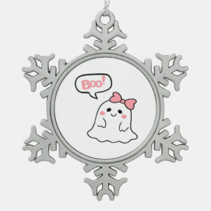 Boo! Cute Boo Minimal Clean Snowflake Pewter Christmas Ornament