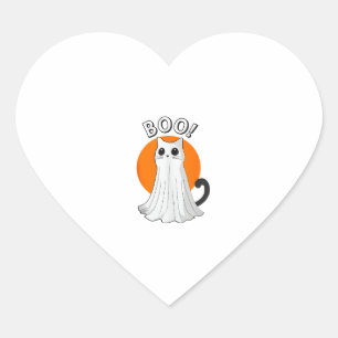Boo Cute Ghost Cat Halloween Moon Spooky Kitty  Heart Sticker