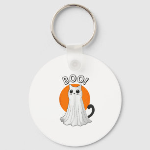 Boo Cute Ghost Cat Halloween Moon Spooky Kitty  Key Ring