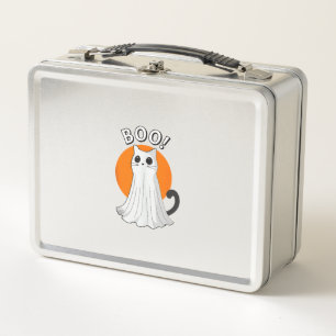 Boo Cute Ghost Cat Halloween Moon Spooky Kitty  Metal Lunch Box