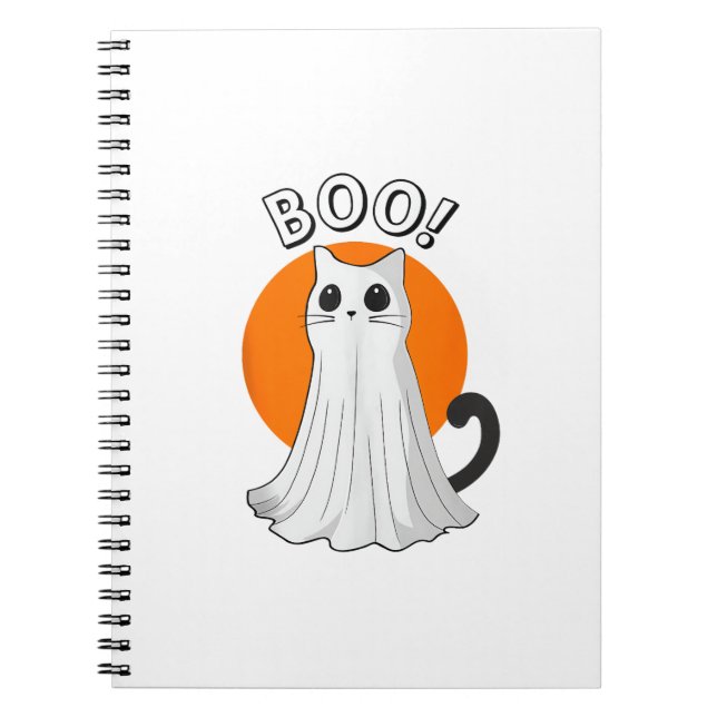 Boo Cute Ghost Cat Halloween Moon Spooky Kitty  Notebook (Front)