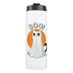 Boo Cute Ghost Cat Halloween Moon Spooky Kitty Thermal Tumbler