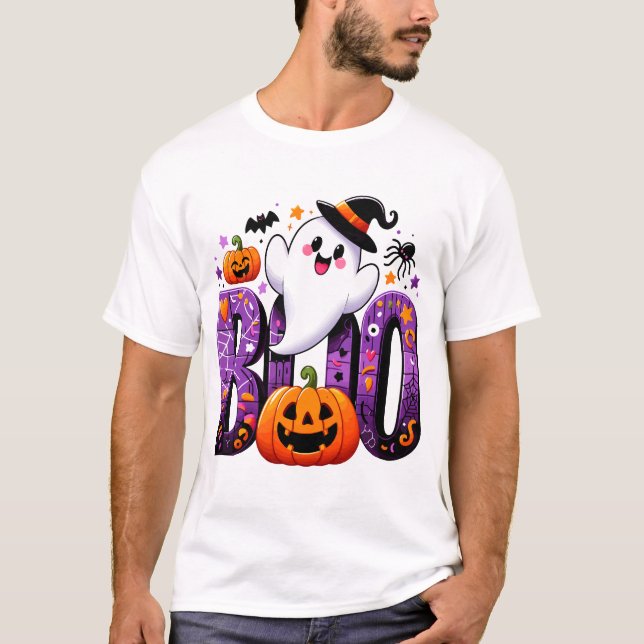 Boo Cute Ghost Halloween Design T-Shirt (Front)