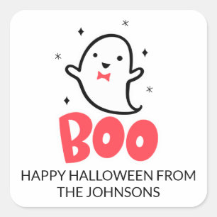 Boo, Cute Ghost, Halloween Square Sticker