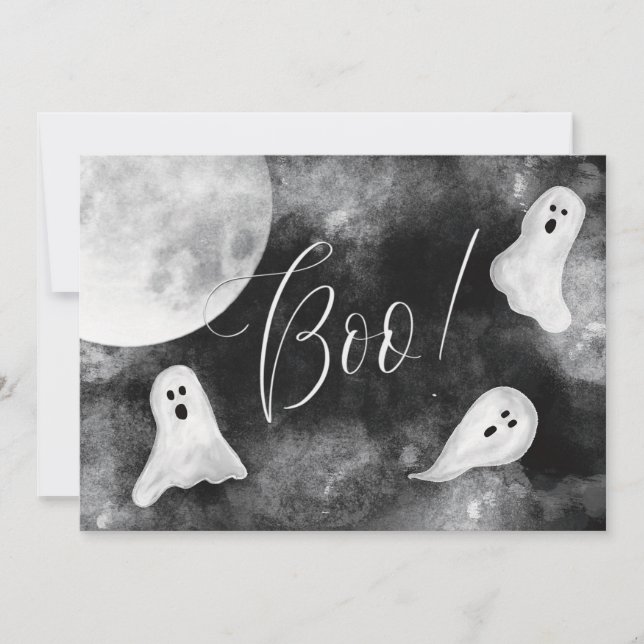 Boo! Cute Ghosts Spooky Watercolor Halloween Card (Front)
