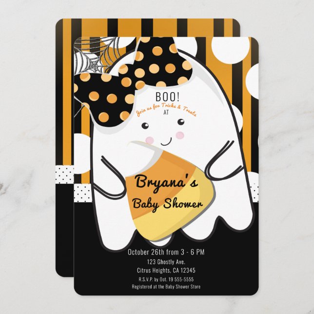 Boo Cute Girl Ghost Halloween Kids Baby Shower Invitation (Front/Back)