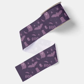 Boo Cute Halloween Pattern Grosgrain Ribbon