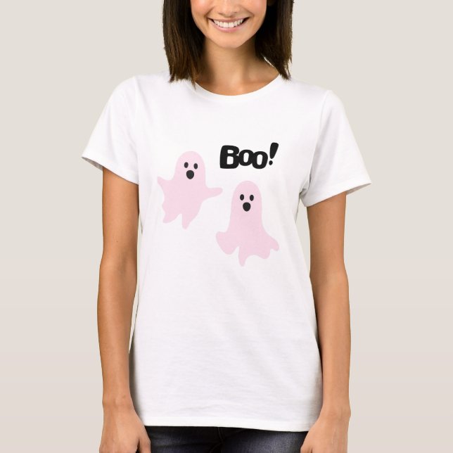 Boo Cute Halloween Pink Ghosts Spooky T-Shirt (Front)