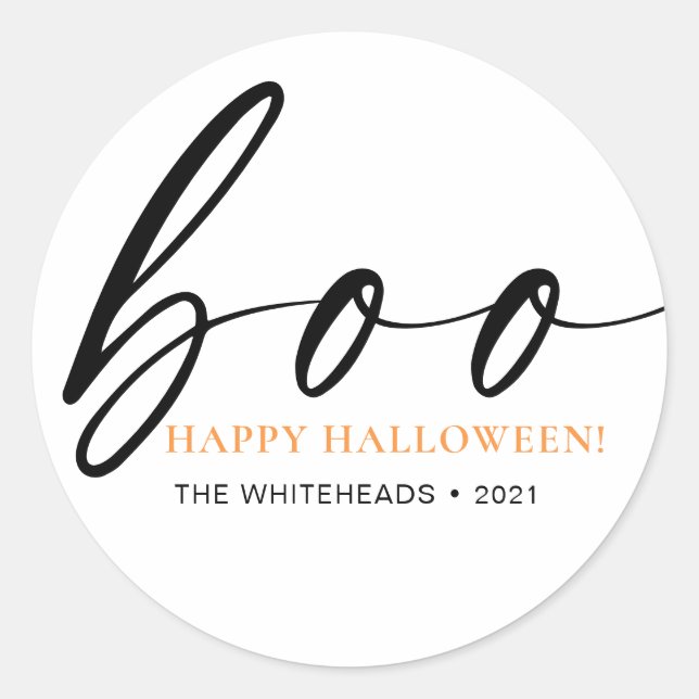 Boo Cute Happy Halloween White Classic Round Sticker (Front)