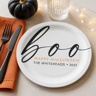 Boo Cute Happy Halloween White Paper Plate