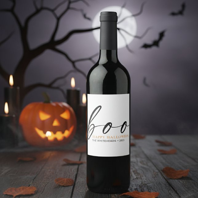 Boo Cute Happy Halloween White Wine Label (Get into the Halloween spirit with this delightfully eerie wine label! )