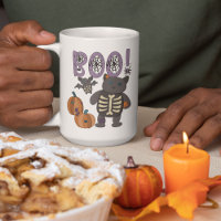 Boo! Cute Patchwork Skeleton Cat and Bat Halloween