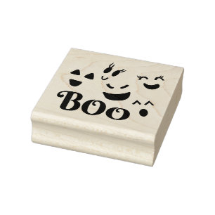 Boo Cute Whimsical Halloween Ghost Face Rubber Stamp