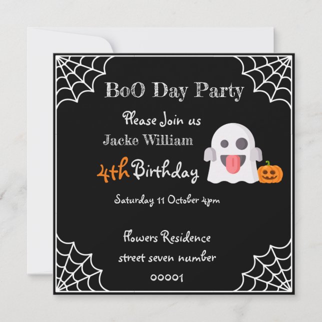 BOO DAY PARTY Kids Birthday card invitation (Front)