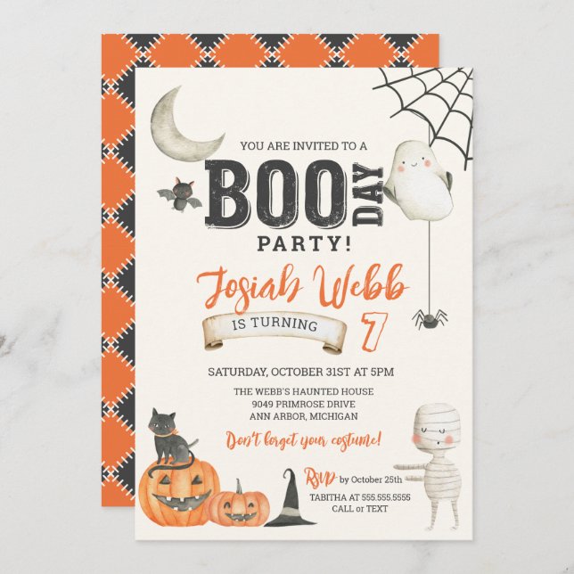 BOO-DAY Party Spooky Kids Halloween Birthday  Invitation (Front/Back)