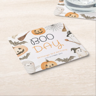 Boo Day Spooky Halloween Birthday Square Paper Coaster