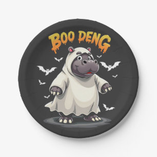 Boo Deng Ghost Baby Pygmy Hippo Moo Deng Halloween Paper Plate